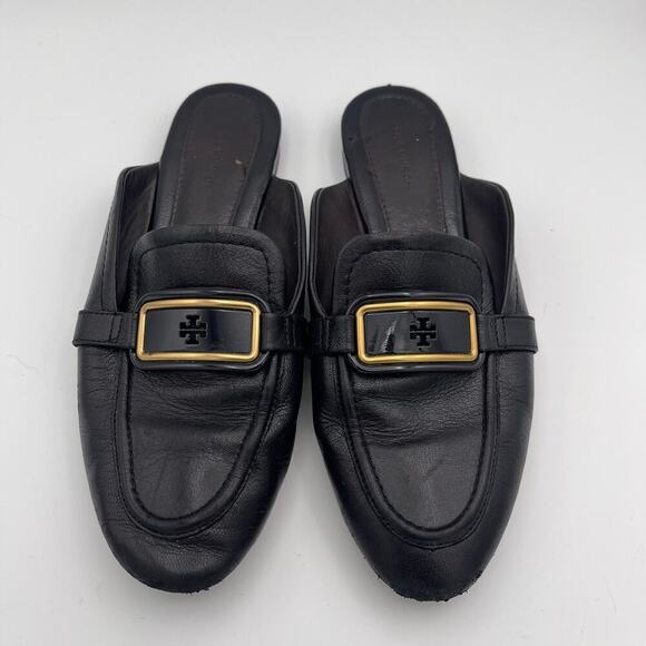 Tory Burch Women's Georgie Backless Loafers Black Leather Size 7.5 M - Picture 1 of 8
